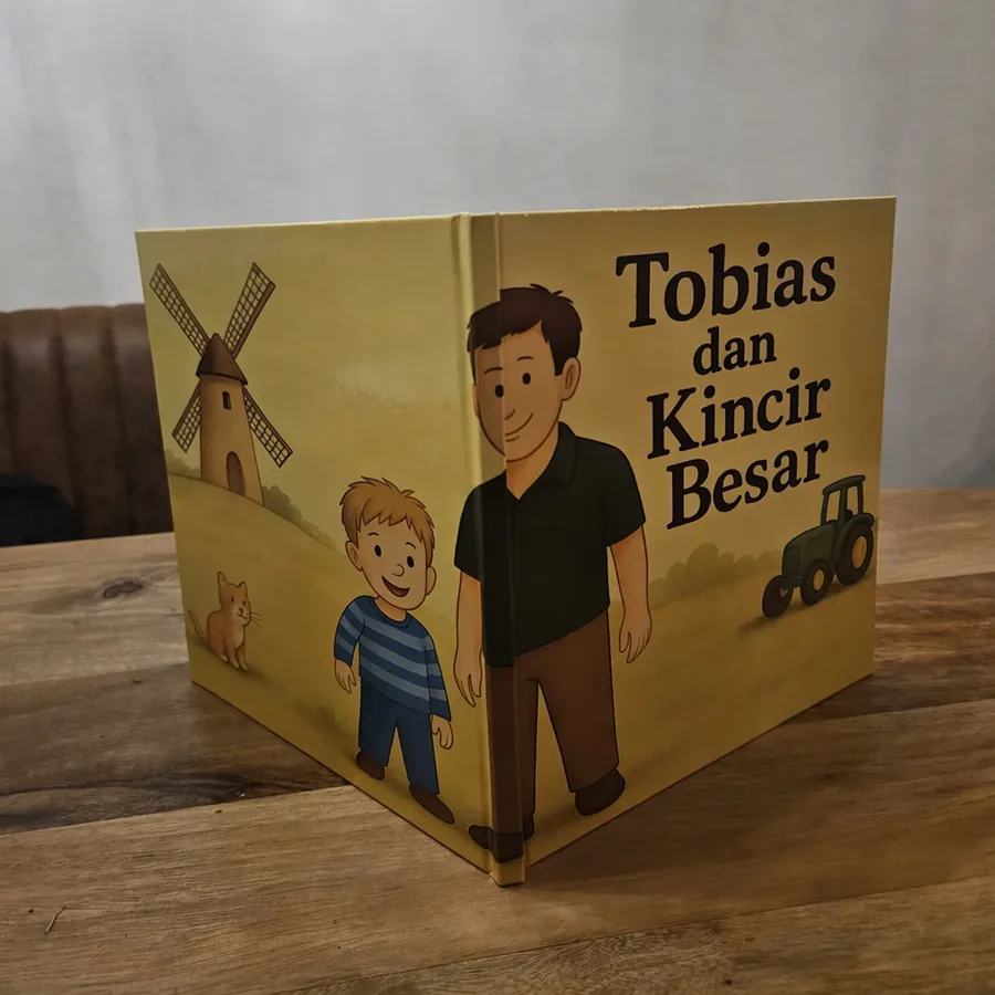 Sampul depan buku anak hardcover mewah dengan nama