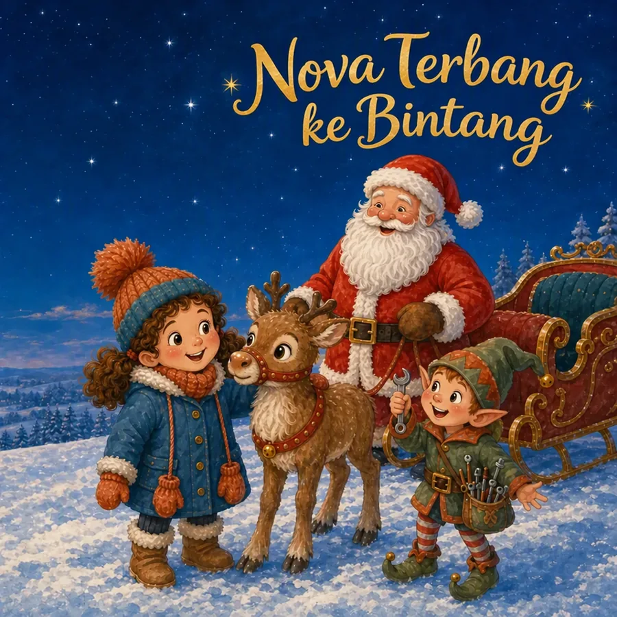 Sampul buku Natal dengan Fenna, Nova si rusa, Sinterklas, dan Pip si peri